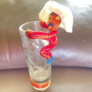 Vintage Shot glass with clay man with sombrero and cigar